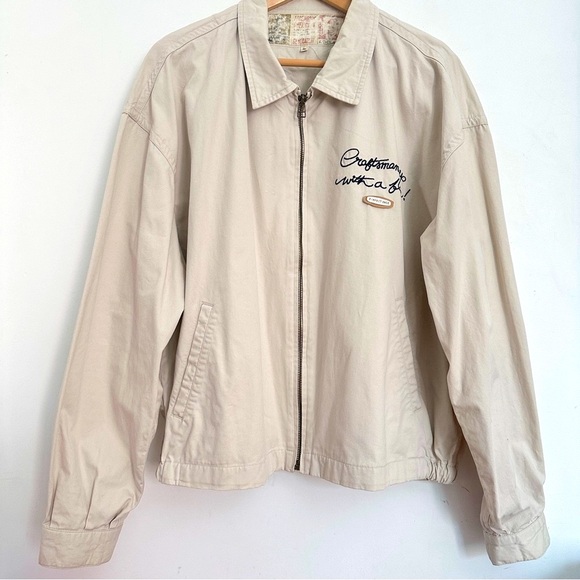 VINTAGE CHEVIGNON CRAFTSMANSHIP BEIGE COTTON BOMBER JACKET EMBROIDERY UNISEX L - Picture 2 of 15